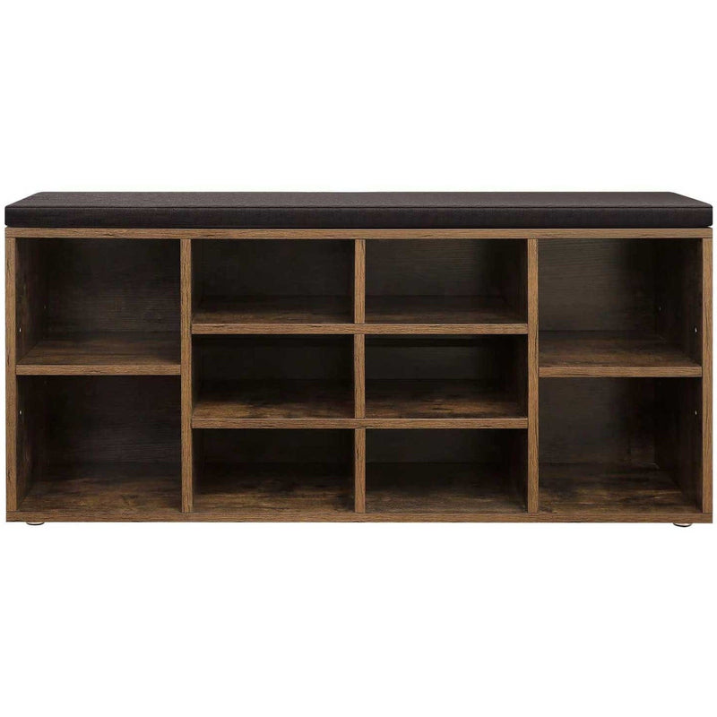 Industrial Entryway Shoe Storage Bench With Comfy Cushion by Vasagle - Features 10 Open slots for storing shoes and bags keeping your hallway tidy and clutter free