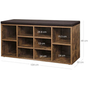 Industrial Entryway Shoe Storage Bench With Comfy Cushion by Vasagle - Features 10 Open slots for storing shoes and bags keeping your hallway tidy and clutter free