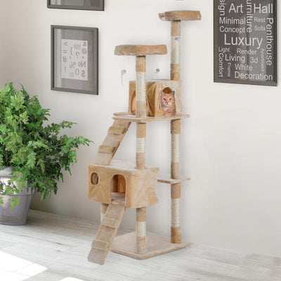 Cream Cat Activity Tree, Scratching Post, Climbing Tower Pawhut