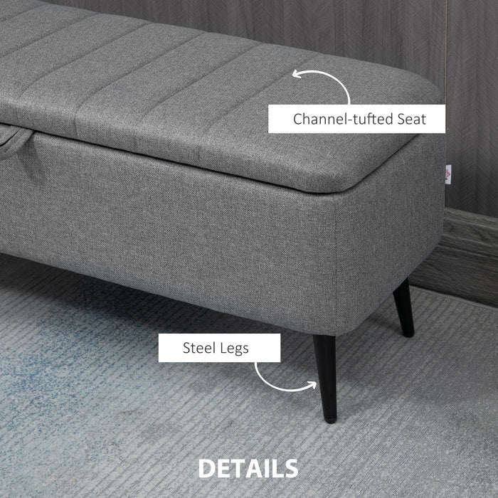 Storage Ottoman, Flip Top, Grey, Steel Legs