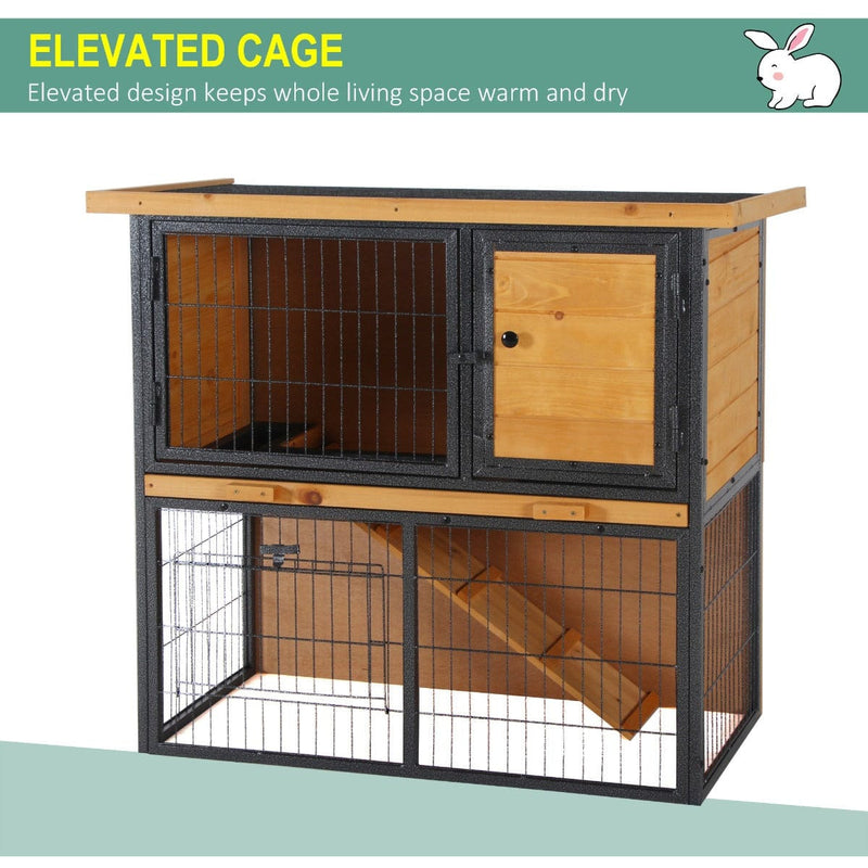 Deluxe Raised Rabbit Hutch with Slide-Out Tray
