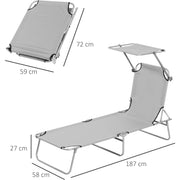 Outsunny Reclining Chair Folding Lounger Seat with Sun Shade Awning Beach Garden Outdoor Patio Recliner Adjustable, Light Grey Outsunny