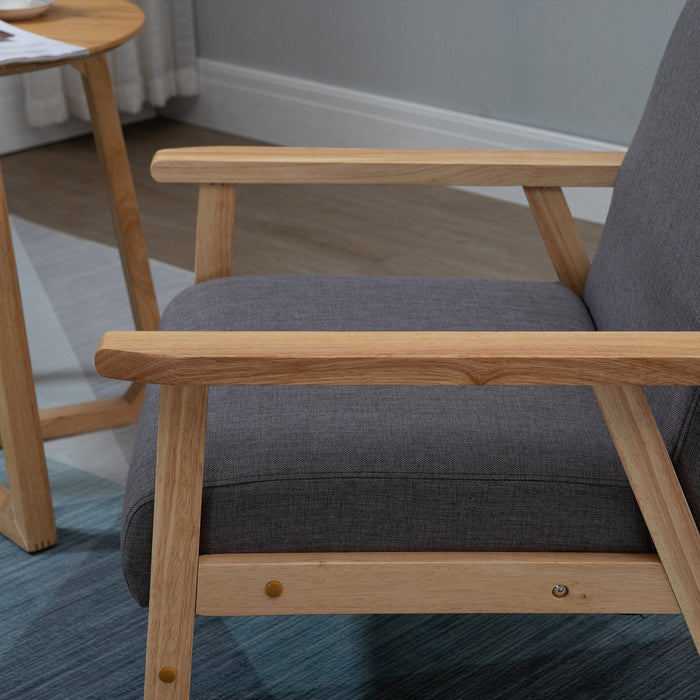 Grey Mid Century Accent Chair with Thick Linen Cushions