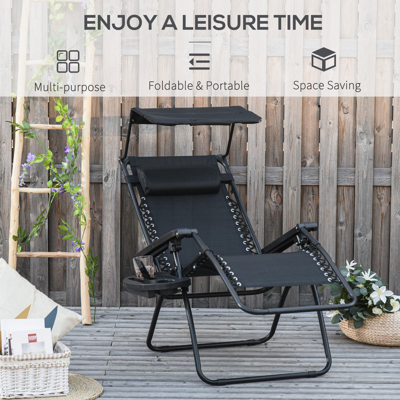 Folding Zero Gravity Chair, Cup Holder & Canopy Shade