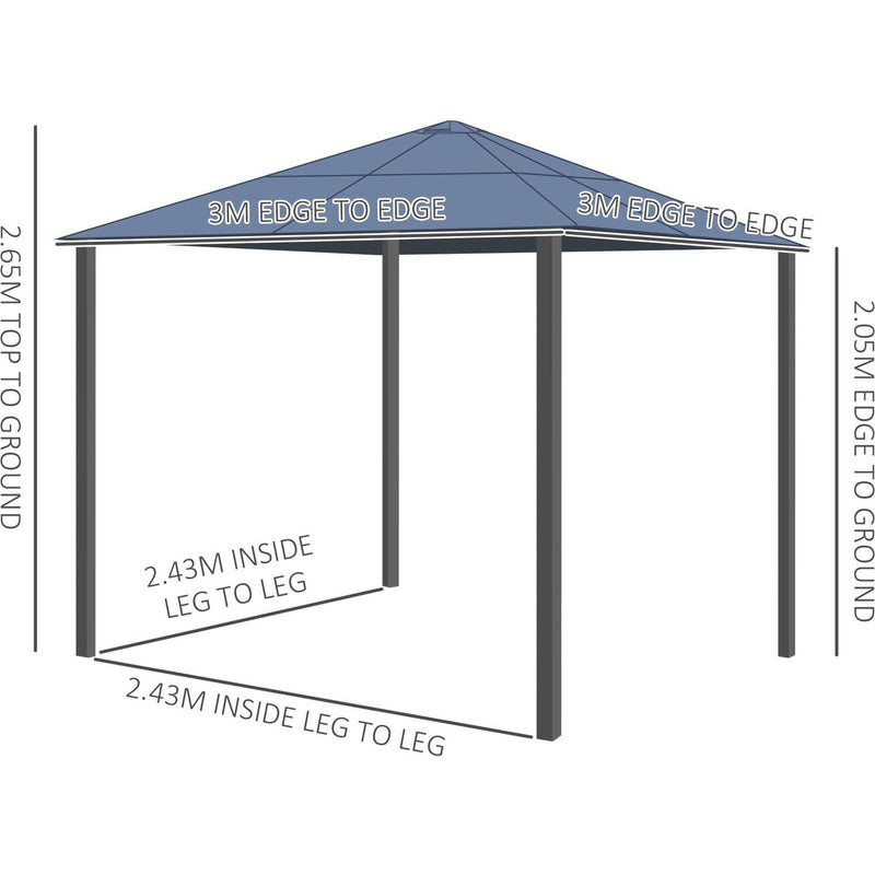 Polycarbonate Hard Roof Gazebo 3x3, UV Resistant Roof