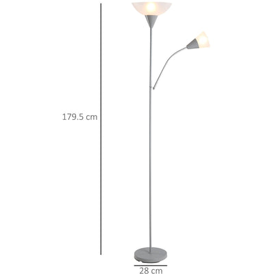 Modern Reading Floor Lamp, 2 Adjustable Heads, Steel Homcom