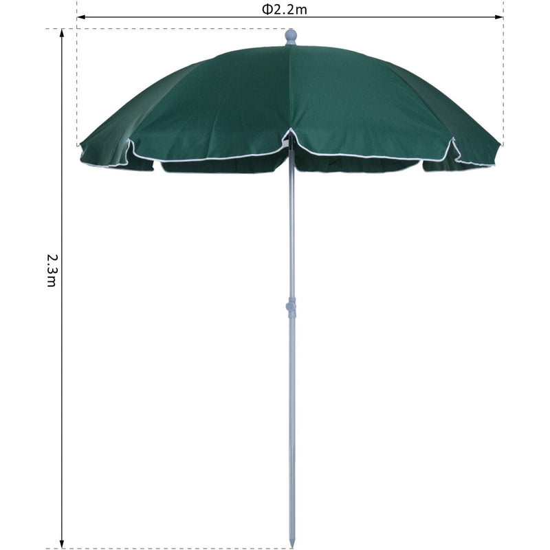 2.2m Beach Umbrella Parasol, Steel - Dark Green