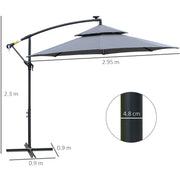 Outsunny 3(m) Cantilever Banana Parasol Hanging Umbrella with Double Roof, LED Solar lights, Crank, 8 Sturdy Ribs and Cross Base for Outdoor, Garden Outsunny