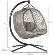 Double Swinging Egg Chair With Stand, Cushions - Sand Brown Outsunny