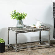 Outsunny Outdoor Coffee Table, Garden PE Rattan Side Table with Plastic Board Under the Full Woven Table Top and X-Shape Support for Patio Mixed Grey Outsunny