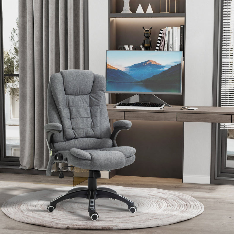 Heated Massaging Recliner Chair - Grey Linen Feel Fabric