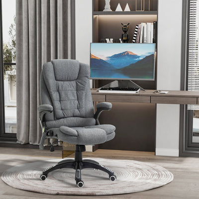 Heated Massaging Recliner Chair - Grey Linen Feel Fabric Vinsetto