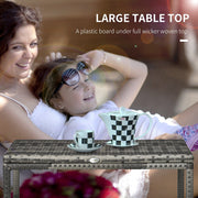 Outsunny Outdoor Coffee Table, Garden PE Rattan Side Table with Plastic Board Under the Full Woven Table Top and X-Shape Support for Patio Mixed Grey Outsunny