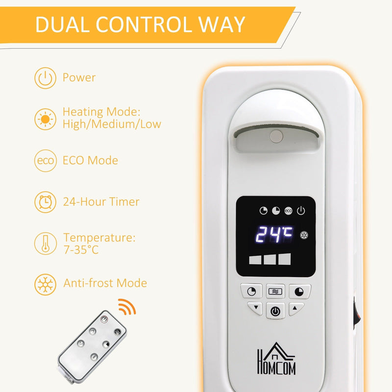 Oil Filled Radiator, LED Display, 3 Settings, Remote, 1630W