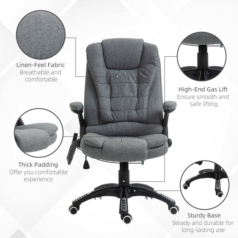 Heated Massaging Recliner Chair - Grey Linen Feel Fabric