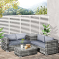 6Pc Grey Rattan Corner Sofa Set with Storage Coffee Table Outsunny