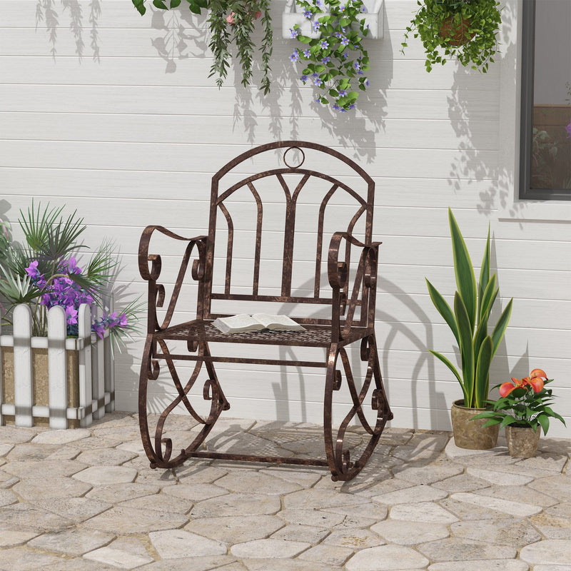 Garden Rocking Chair for Easy Outdoor Relaxation with Wide Seat and Armrests Bronze Red Outsunny
