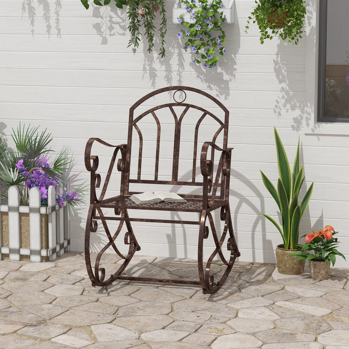 Vintage Bronze Metal Garden Rocking Chair