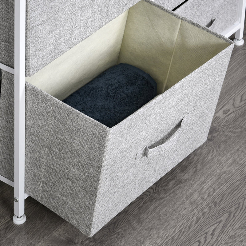 HOMCOM 5 Drawer Linen Basket Storage Unit Home Organisation w/ Shelf Handles Metal Frame Adjustable Feet Hallway Home Dresser Grey Homcom