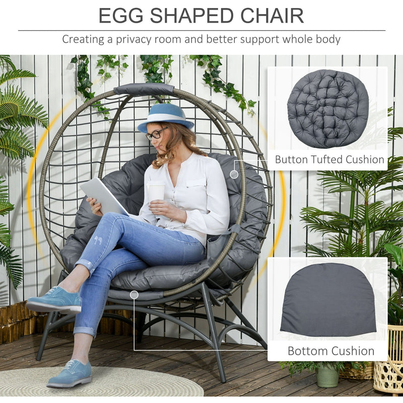 Foldable Rattan Egg Chair - Indoor/Outdoor - Grey/Black