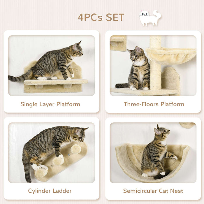 4PC Cat Climbing Set: Hammock & Nest, Beige