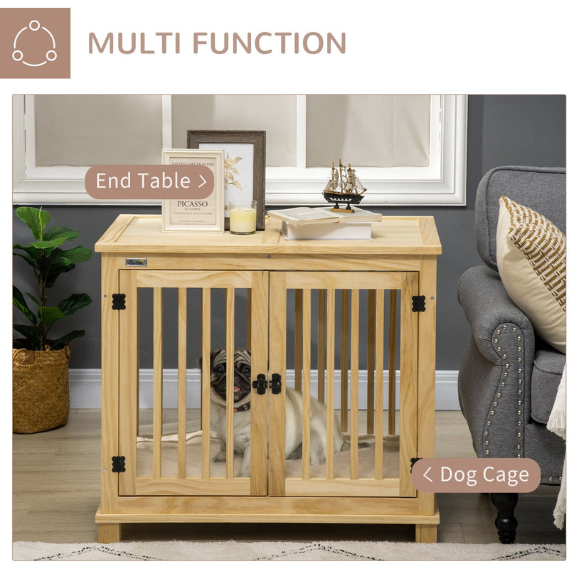 PawHut Medium Dog Crate with Cushion - Wooden