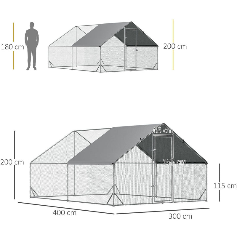 Galvanised Chicken Coop w/ Run, Playpen, Water-Resist Cover