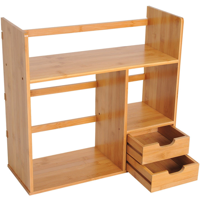 Bamboo Desktop Bookshelf Desk Organiser with 2 Drawers