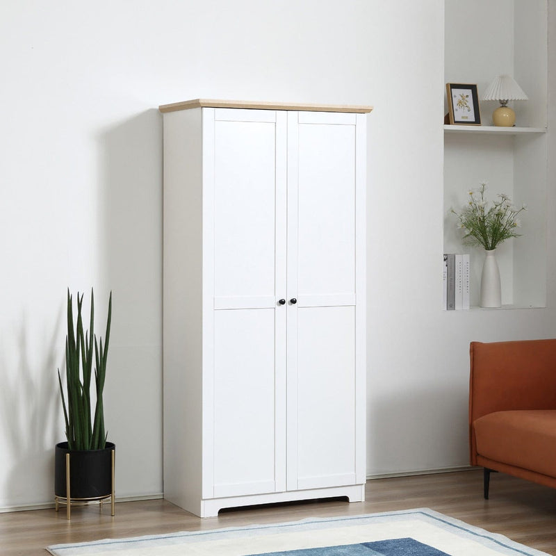HOMCOM 172cm Wooden Storage Cabinet Cupboard With 2 Doors 4 Shelves White Pantry Closet Homcom