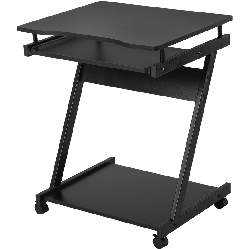 Computer Desk on Wheels with Keyboard Tray, Black