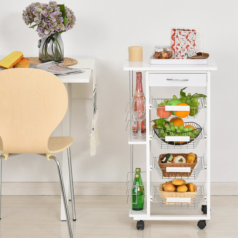 Kitchen Island on Wheels, 4 Baskets, 2 Racks