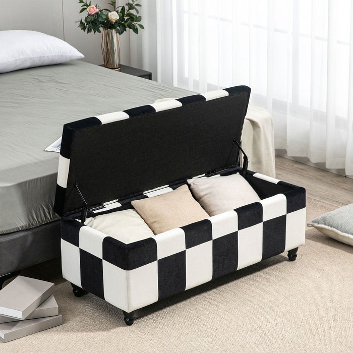 White/Black Velvet Ottoman, 114x47x47cm