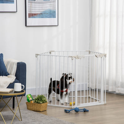 Pet Gate With Door, Pet Playpen, L300 x H74.5 cm, White Homcom