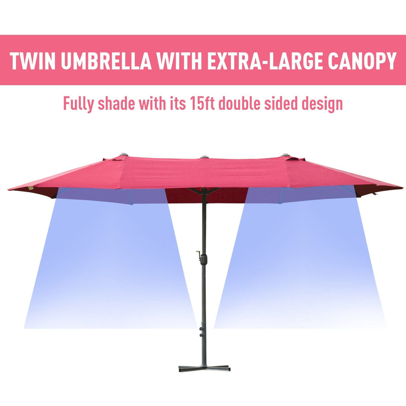 4.6m Double Sided Parasol With Crank Handle, Cross Base