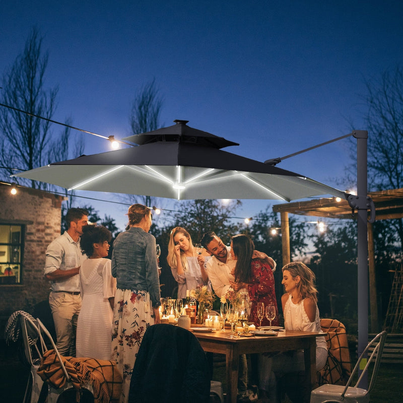 3m Cantilever Parasol With Solar Lights, Power Bank