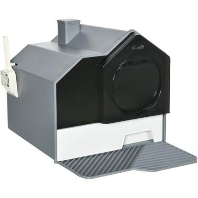 PawHut Grey Cat Litter Tray with Scoop PawHut