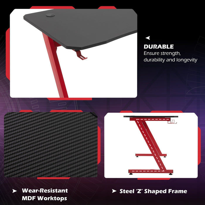 Steel Frame Gaming Desk with Cup Holder & Cable Organiser