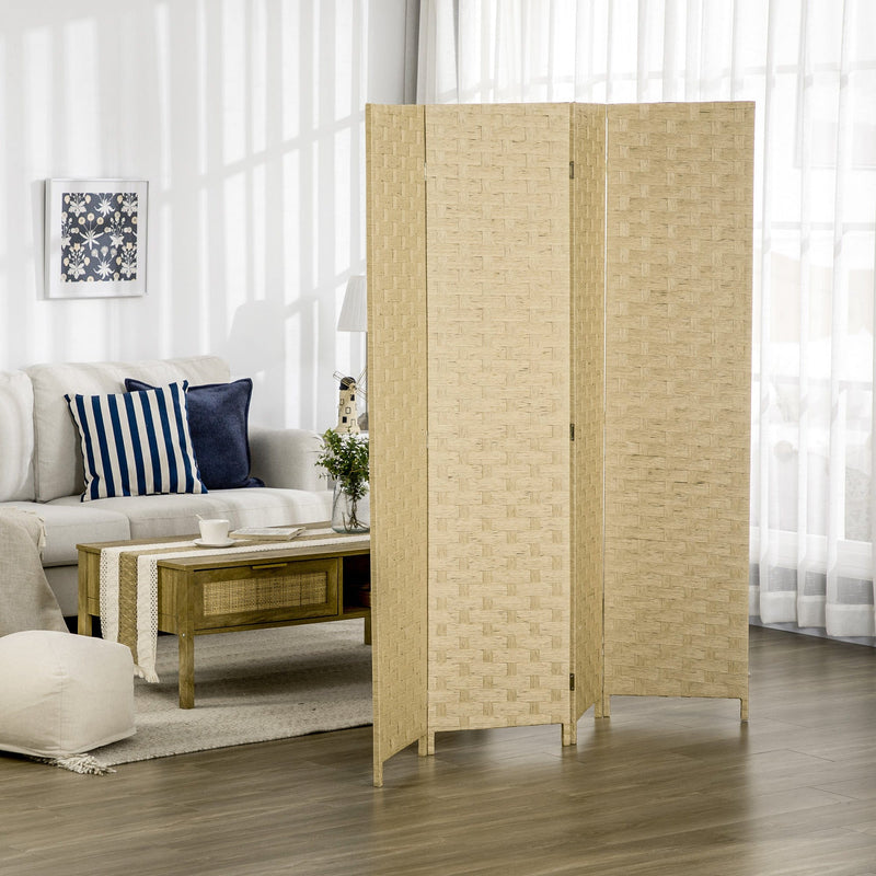 Brown Wave 4-Panel Room Divider, 170cm