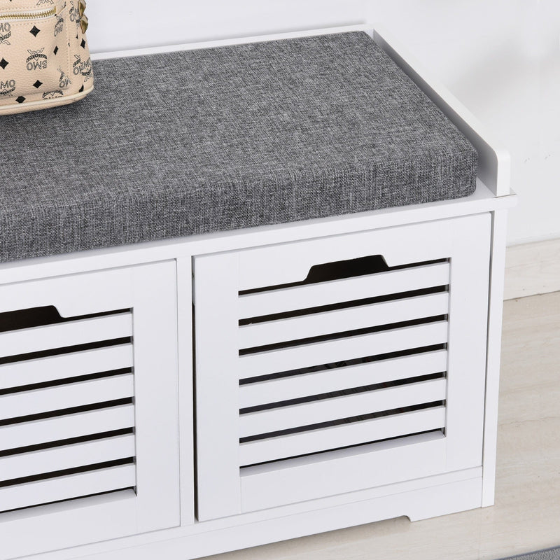 Shoe Storage Bench With Cushion and Drawers - White/Grey