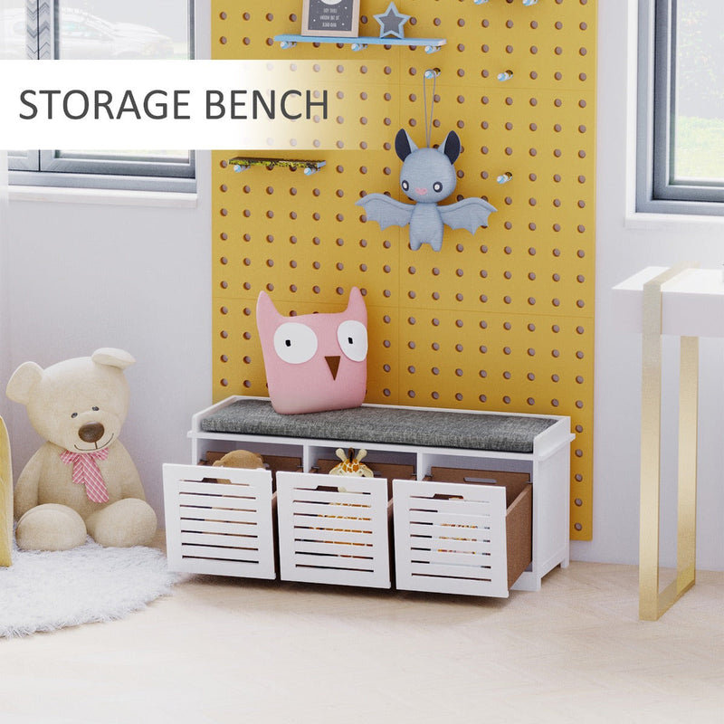 Shoe Storage Bench With Cushion and Drawers - White/Grey