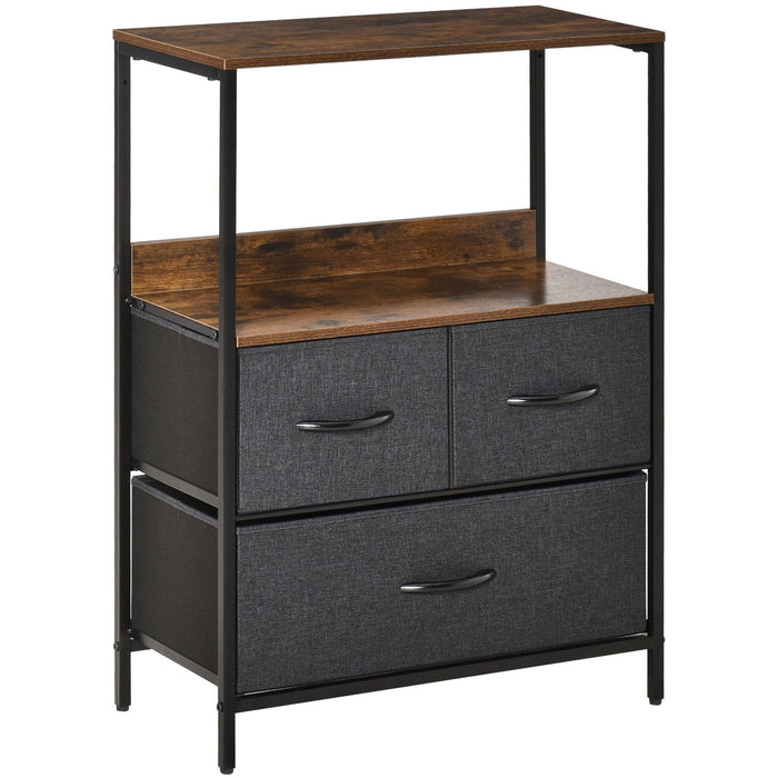 Black 3-Drawer Chest with Fabric Bins
