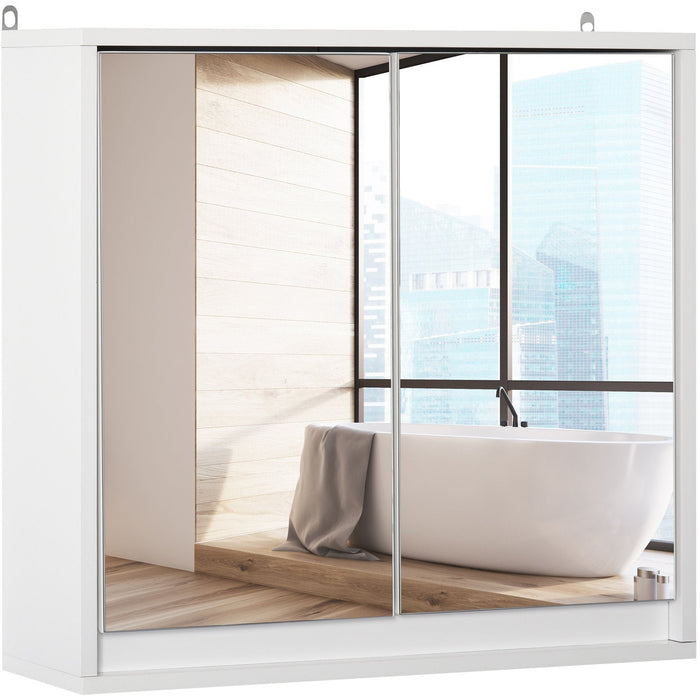 Bathroom Wall Cabinet With Mirror, 56L x 13W x 58H cm, White