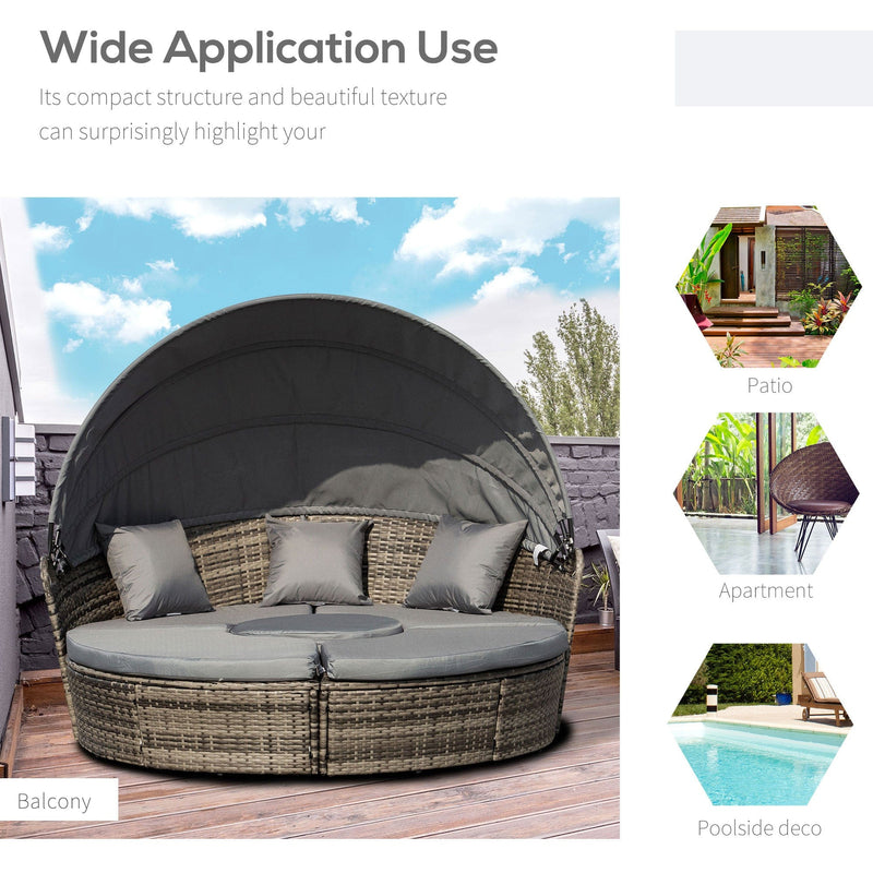 Rattan Garden Day Bed With Canopy, Grey