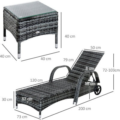 3 Piece Rattan Sun Lounger Set Outsunny