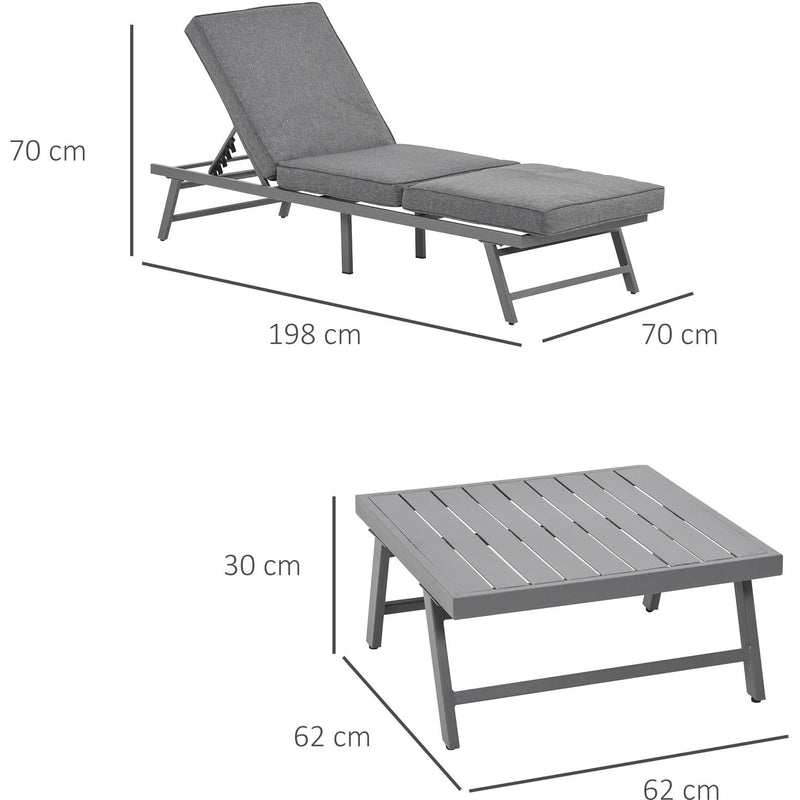 3Pc Garden Furniture Set with Convertible Sofa Lounge Table