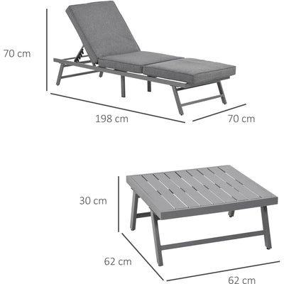 3Pc Garden Furniture Set with Convertible Sofa Lounge Table Outsunny