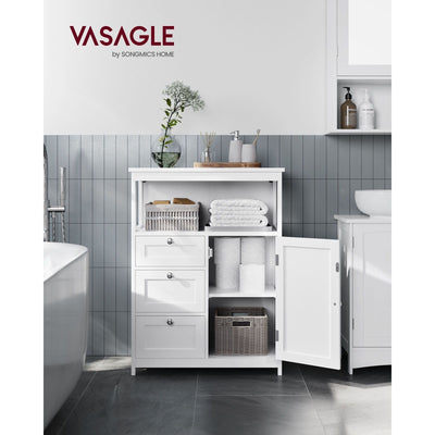 Vasagle White Bathroom Floor Cabinet With Drawers
