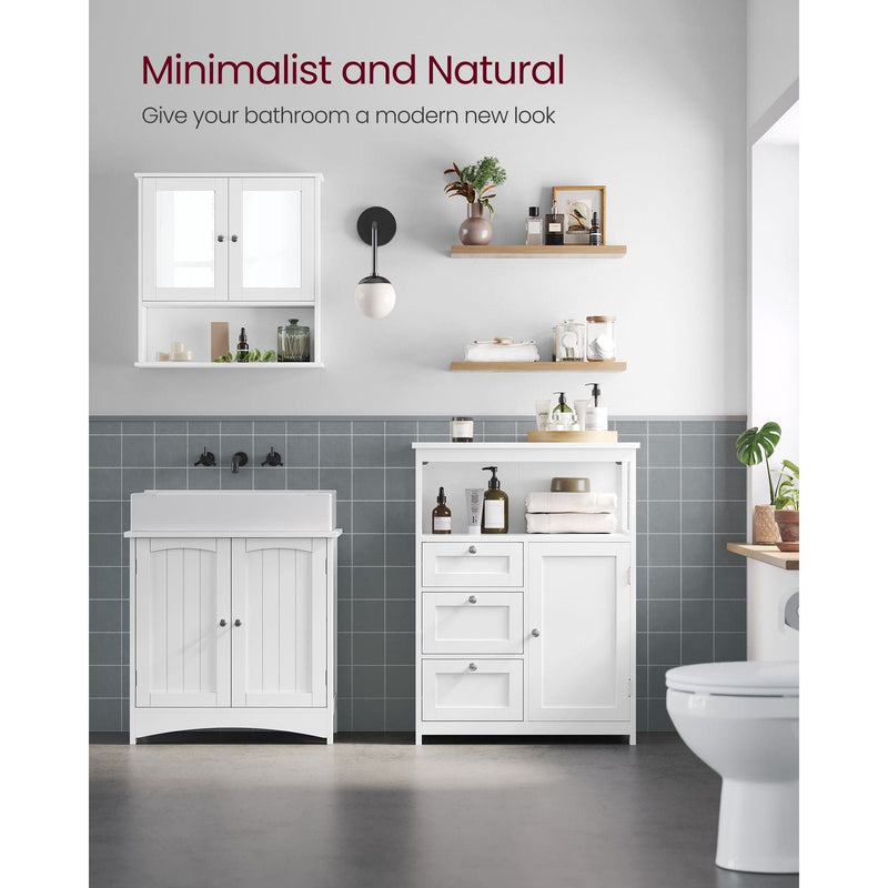 Vasagle White Bathroom Floor Cabinet With Drawers