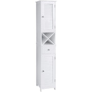 Slim Bathroom Storage Cabinet by Vasagle - Finished in crisp white with two cupboards, a drawer, and an open shelf - Perfect for bathrooms with limited space