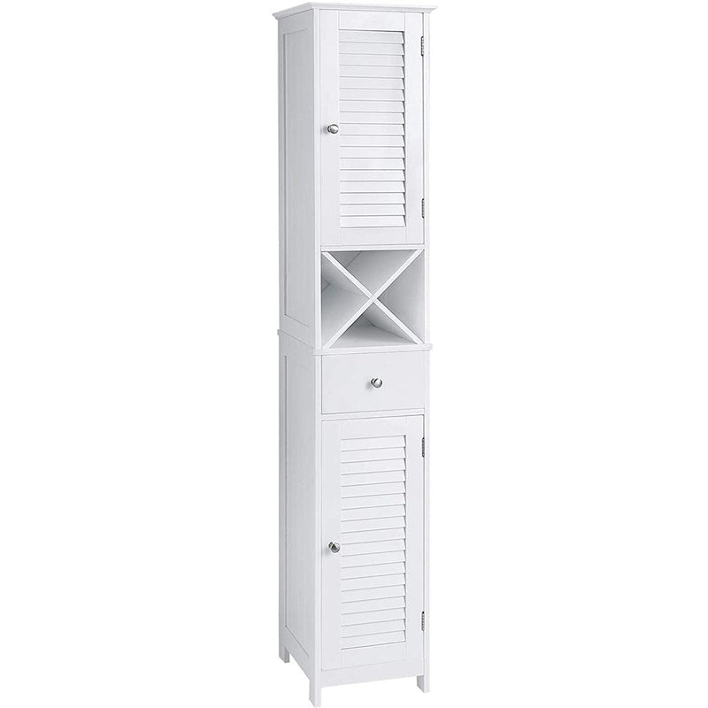 Slim Bathroom Storage Cabinet by Vasagle - Finished in crisp white with two cupboards, a drawer, and an open shelf - Perfect for bathrooms with limited space